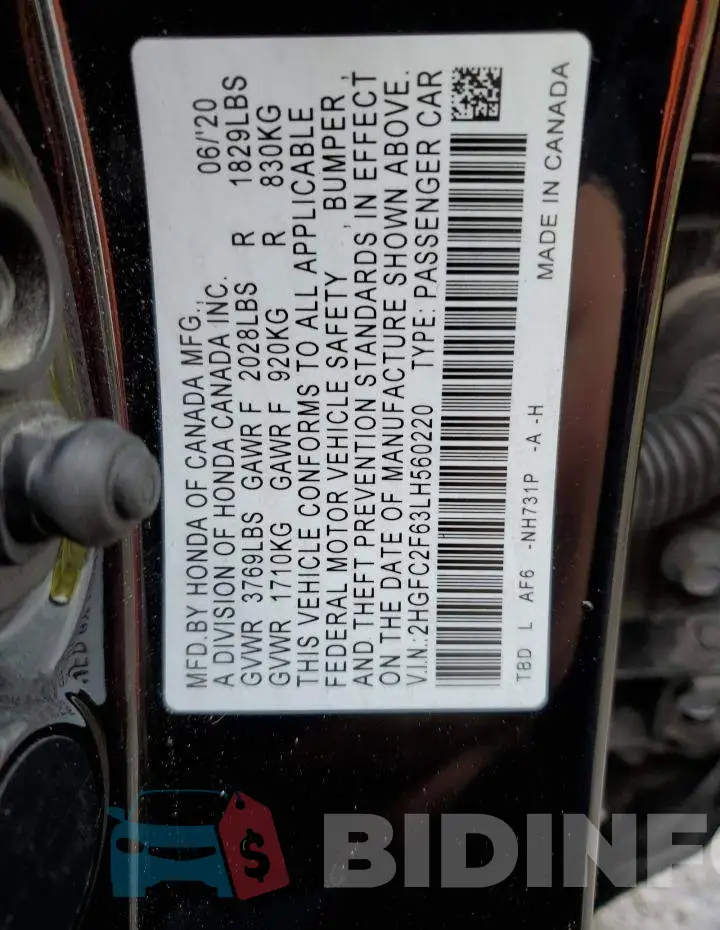 2HGFC2F63LH560220 Photo# 12