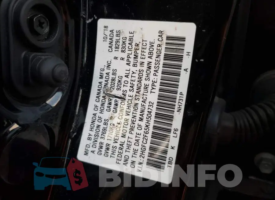 2HGFC2F65KH504732 Photo# 13