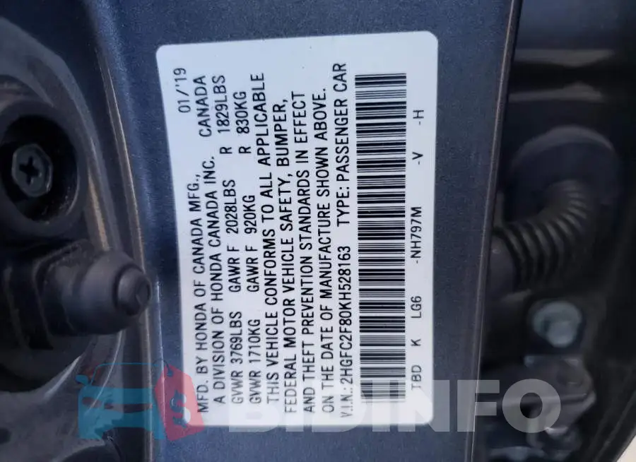 2HGFC2F80KH528163 Photo# 10