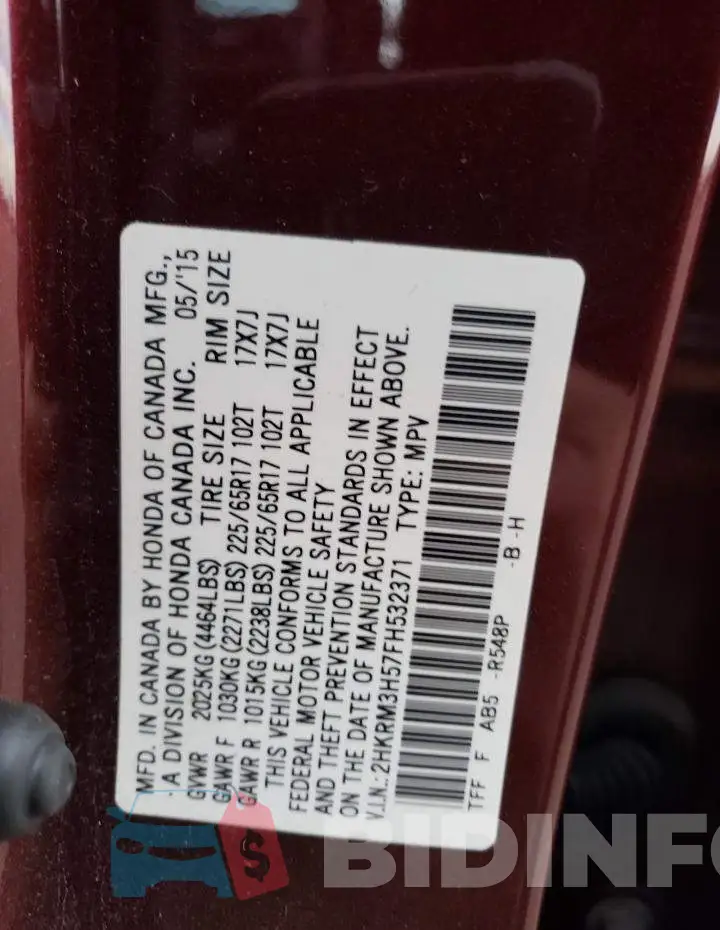 2HKRM3H57FH532371 Photo# 13