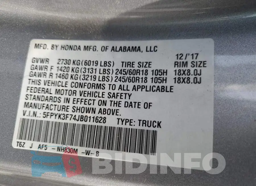 5FPYK3F74JB011628 Photo# 12