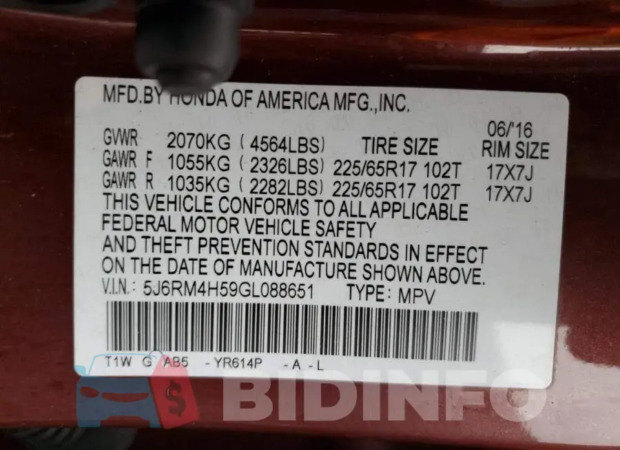 5J6RM4H59GL088651 Photo# 13