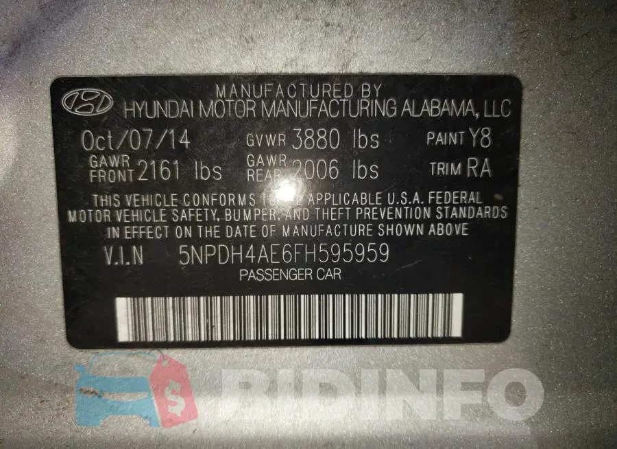 5NPDH4AE6FH595959 Photo# 10