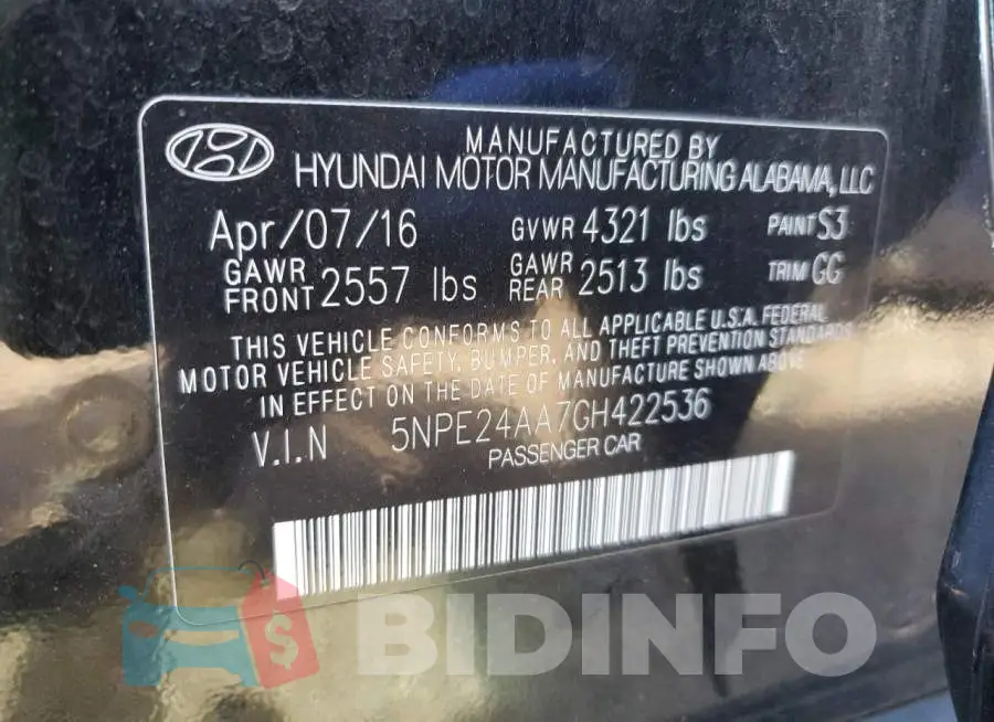 5NPE24AA7GH422536 Photo# 10