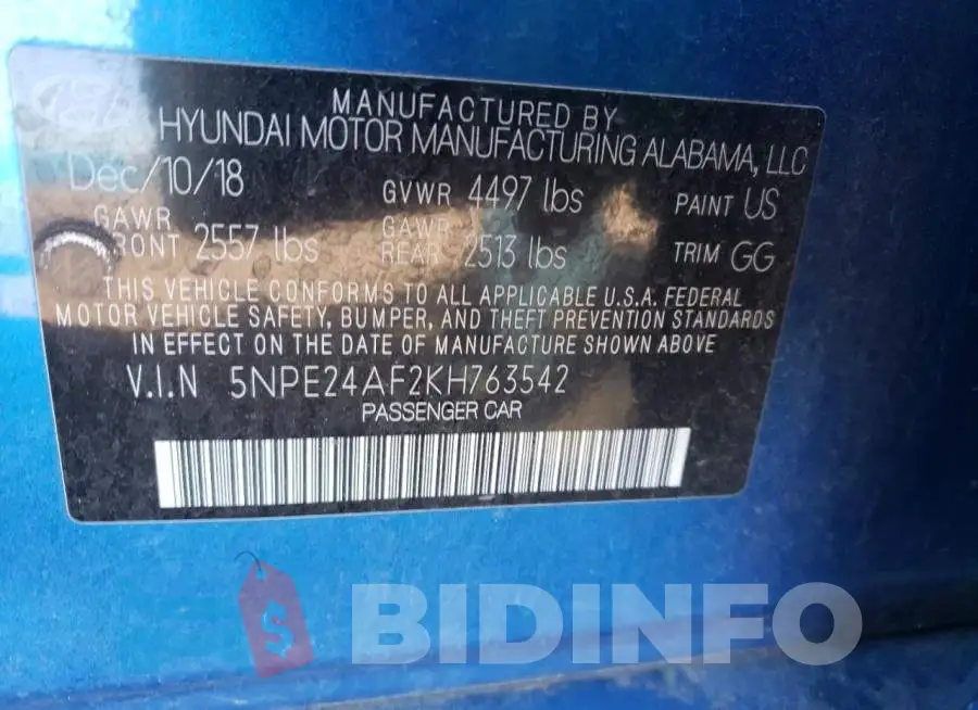 5NPE24AF2KH763542 Photo# 12