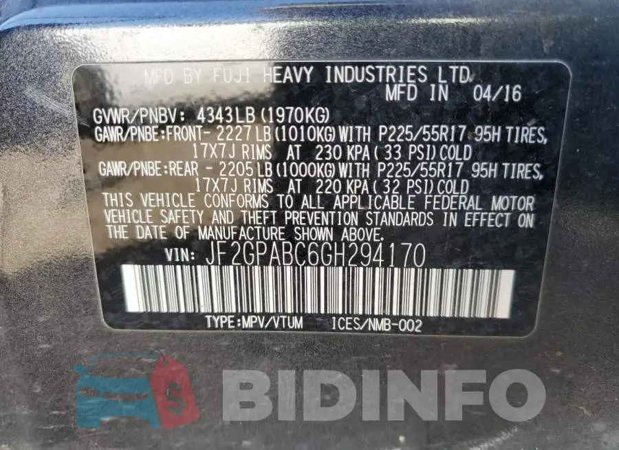 JF2GPABC6GH294170 Photo# 10