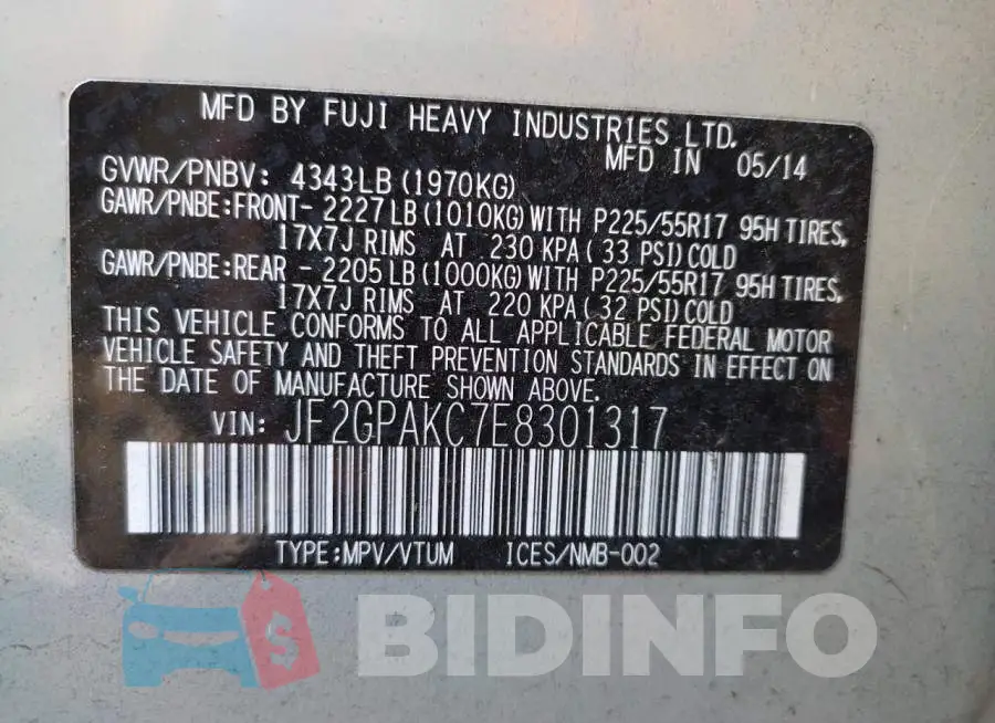 JF2GPAKC7E8301317 Photo# 13