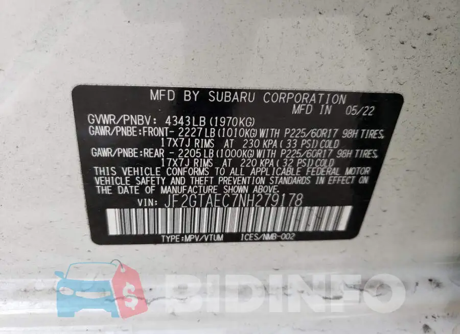 JF2GTAEC7NH279178 Photo# 13