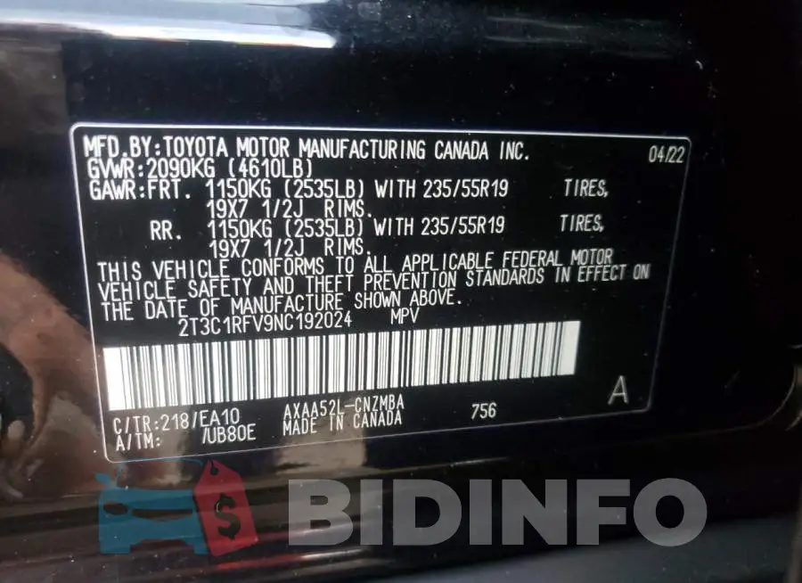 2T3C1RFV9NC192024 Photo# 12