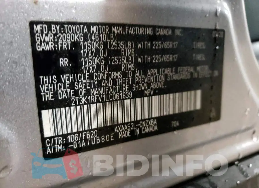2T3K1RFV1LC061839 Photo# 13