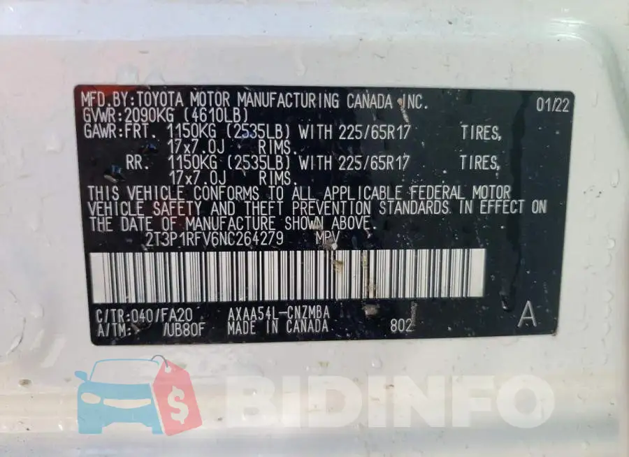 2T3P1RFV6NC264279 Photo# 13