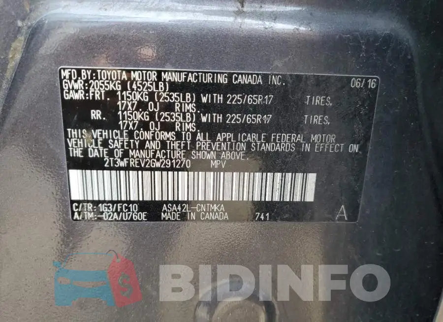 2T3WFREV2GW291270 Photo# 14