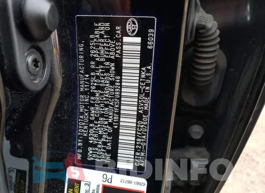 4T1BF1FK5FU892846 Photo# 12