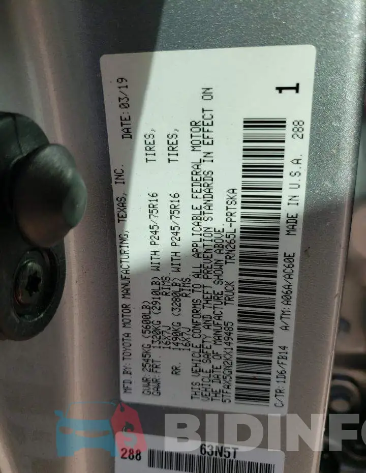 5TFAX5GN2KX149485 Photo# 13