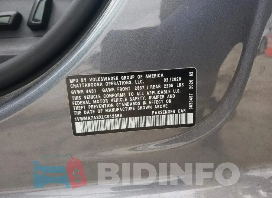 1VWMA7A3XLC012866 Photo# 10