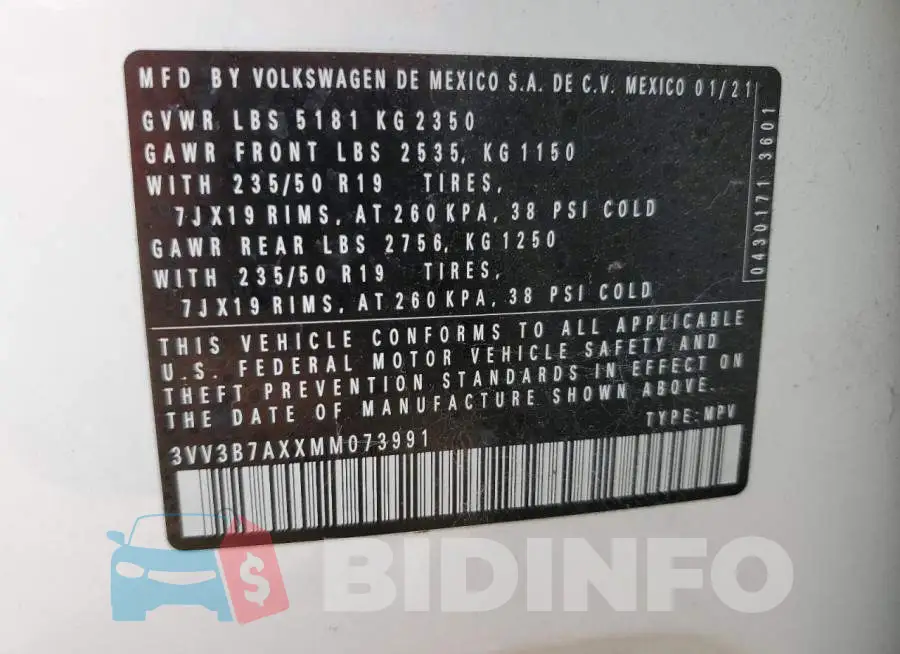 3VV3B7AXXMM073991 Photo# 14