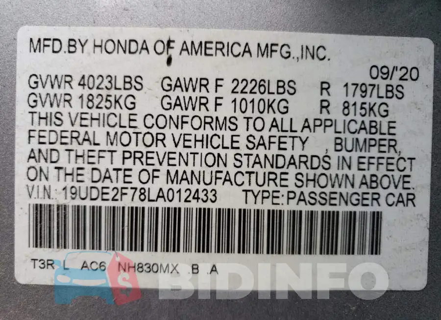 19UDE2F78LA012433 Photo# 12