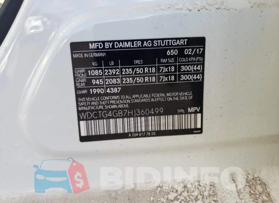 WDCTG4GB7HJ360499 Photo# 13