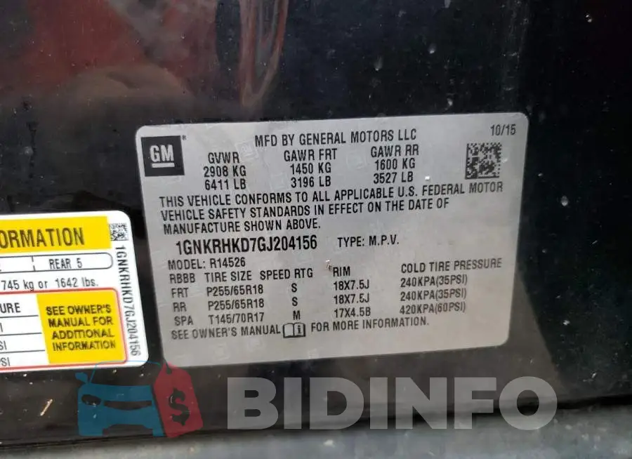 1GNKRHKD7GJ204156 Photo# 10