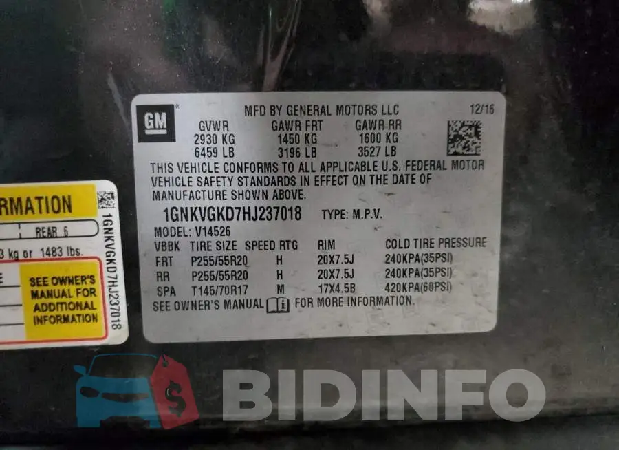 1GNKVGKD7HJ237018 Photo# 10