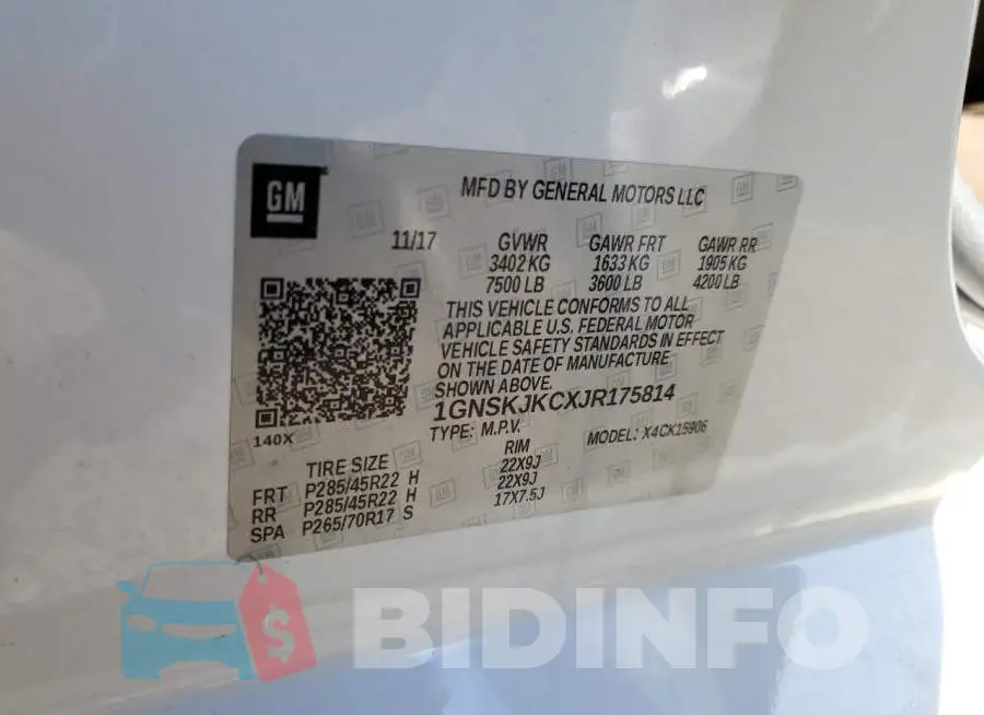 1GNSKJKCXJR175814 Photo# 13