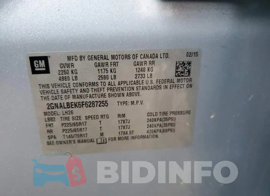 2GNALBEK6F6287255 Photo# 13