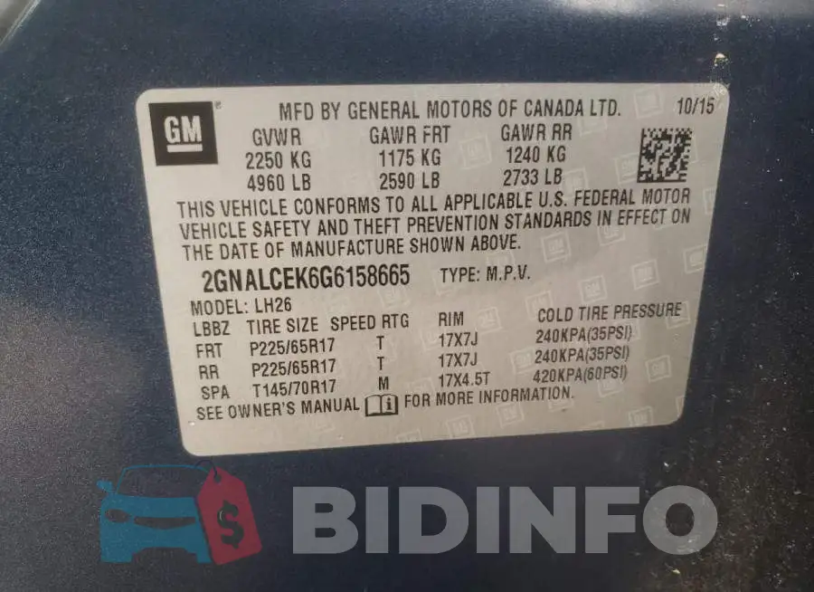 2GNALCEK6G6158665 Photo# 13