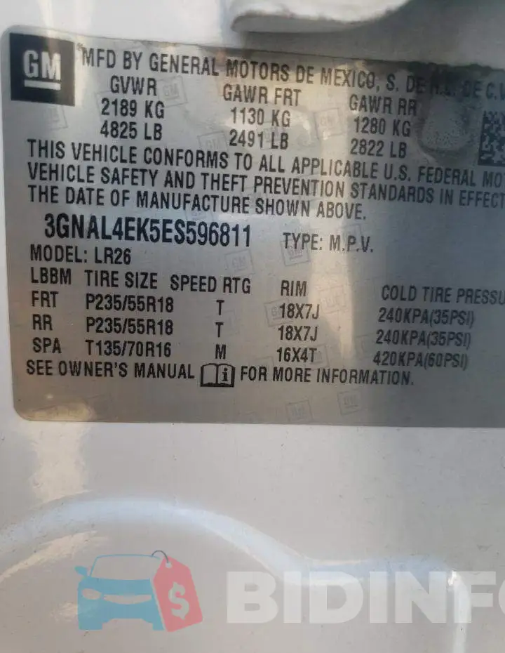 3GNAL4EK5ES596811 Photo# 10