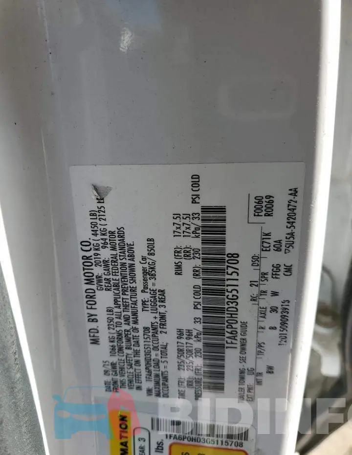 1FA6P0HD3G5115708 Photo# 12