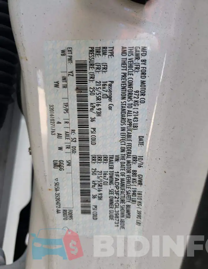 1FADP3F21GL398731 Photo# 12