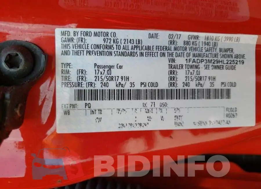 1FADP3M29HL225219 Photo# 10