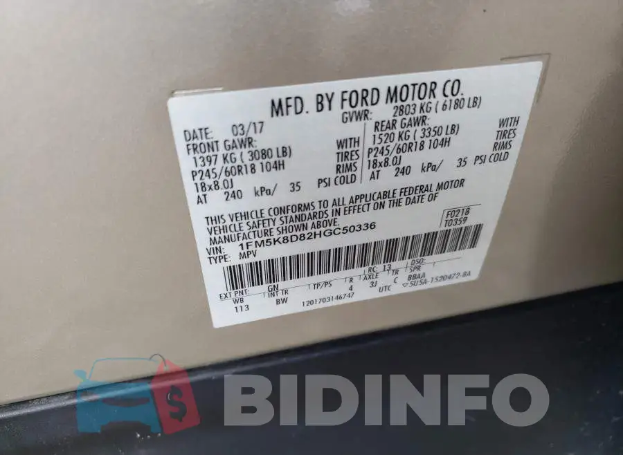 1FM5K8D82HGC50336 Photo# 10