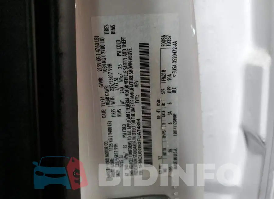 1FMCU0G92FUA74894 Photo# 12