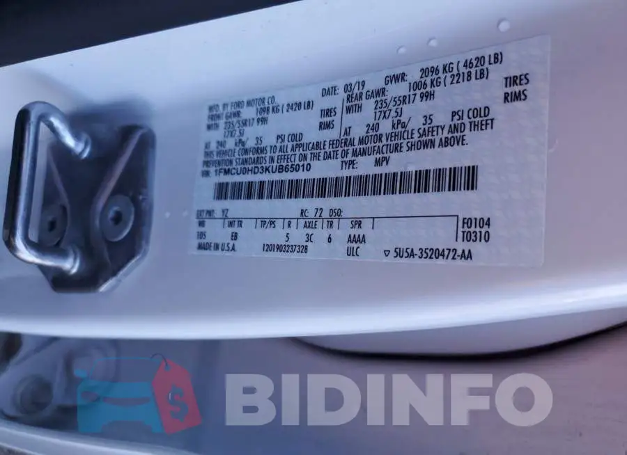 1FMCU0HD3KUB65010 Photo# 13