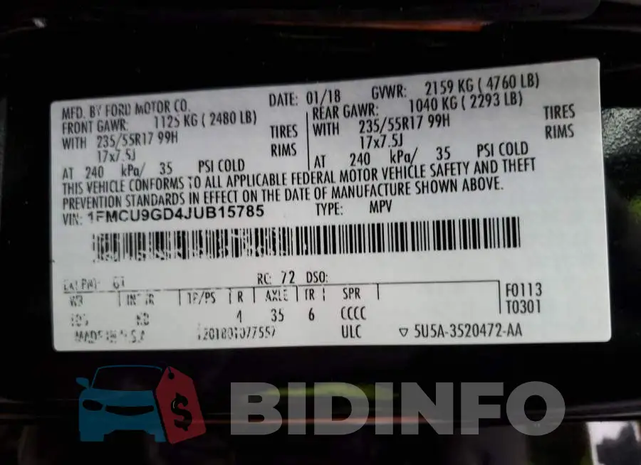 1FMCU9GD4JUB15785 Photo# 10