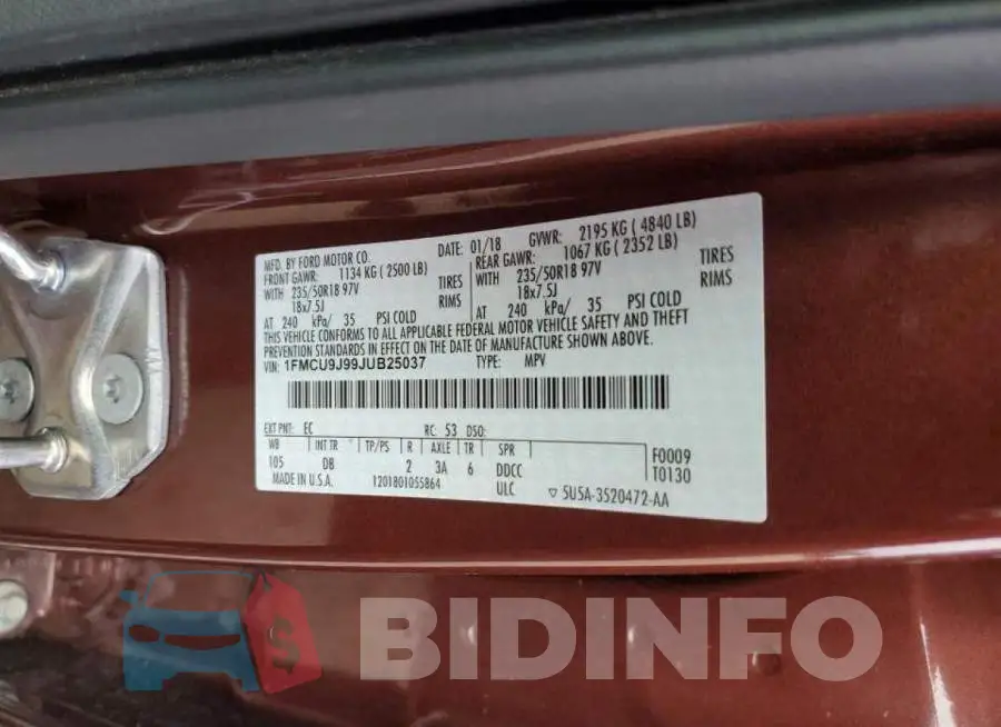 1FMCU9J99JUB25037 Photo# 14