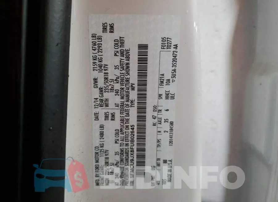 1FMCU9JX8FUB02645 Photo# 12