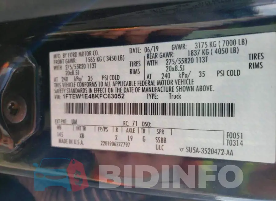 1FTEW1E48KFC63052 Photo# 10