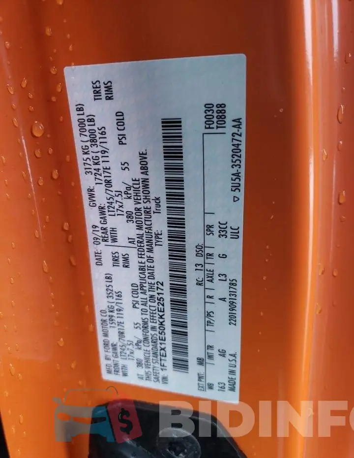 1FTEX1E50KKE25172 Photo# 12