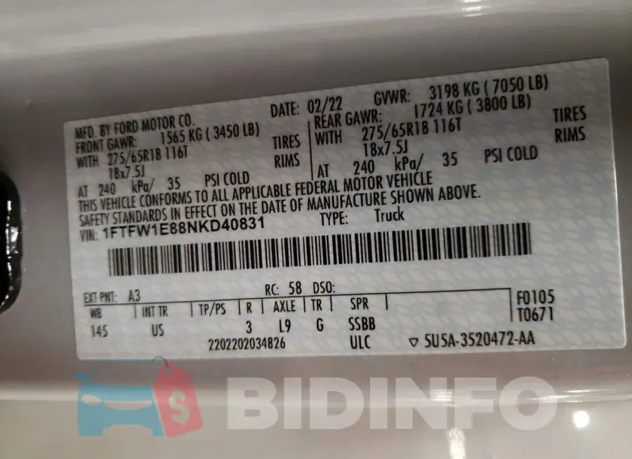 1FTFW1E88NKD40831 Photo# 13