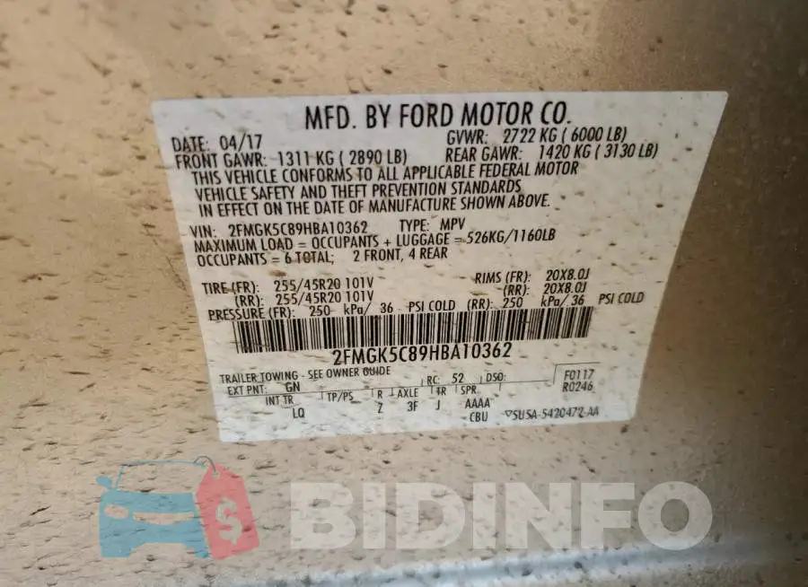 2FMGK5C89HBA10362 Photo# 13