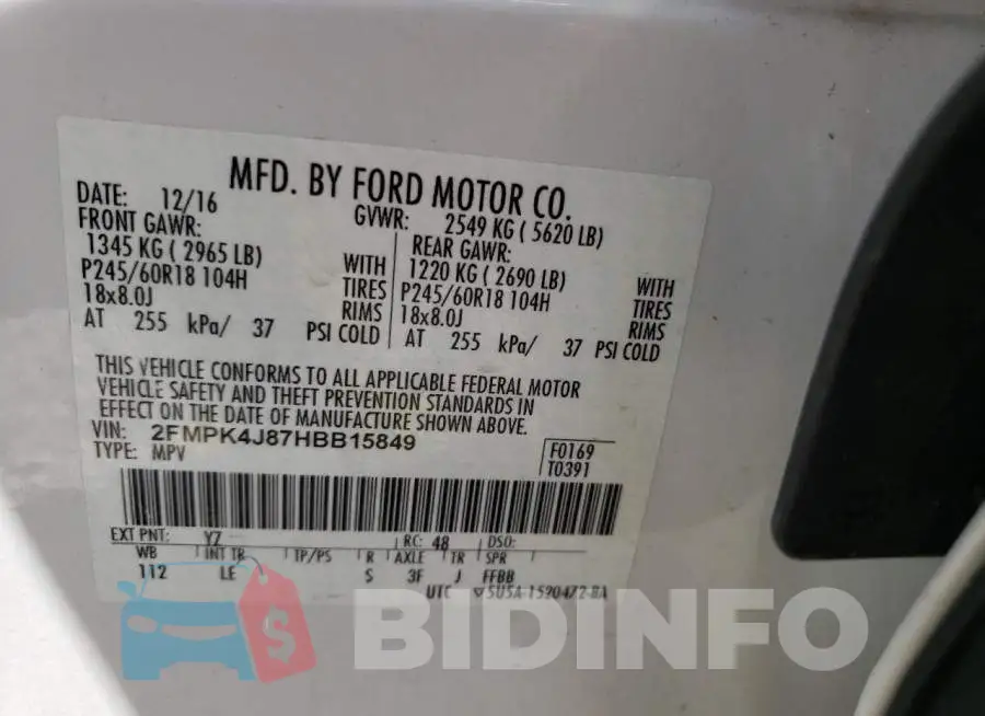 2FMPK4J87HBB15849 Photo# 10