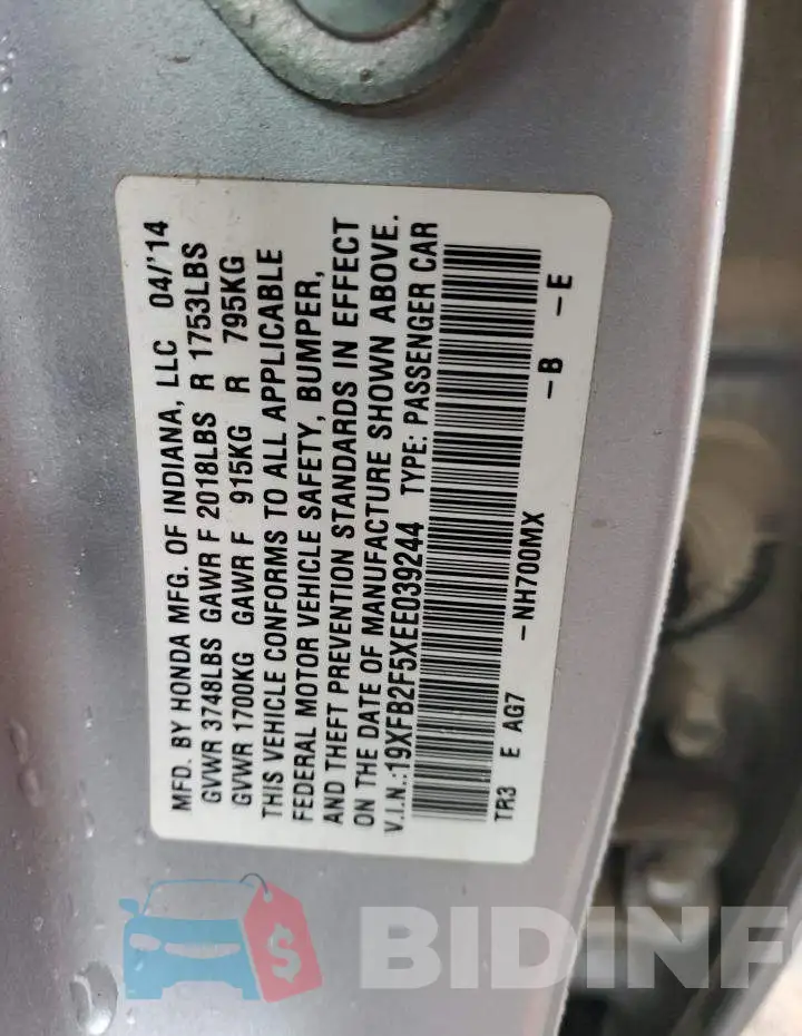 19XFB2F5XEE039244 Photo# 12