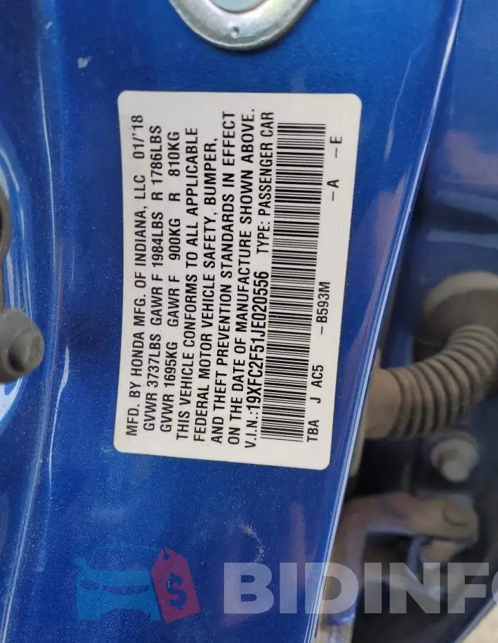 19XFC2F51JE020556 Photo# 12