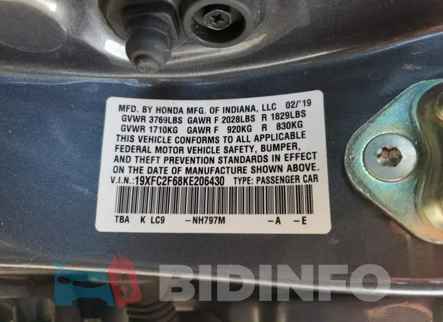 19XFC2F68KE206430 Photo# 12