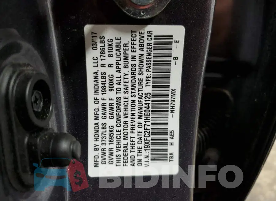 19XFC2F71HE044125 Photo# 12