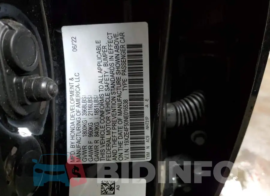 19XZE4F50NE016538 Photo# 12