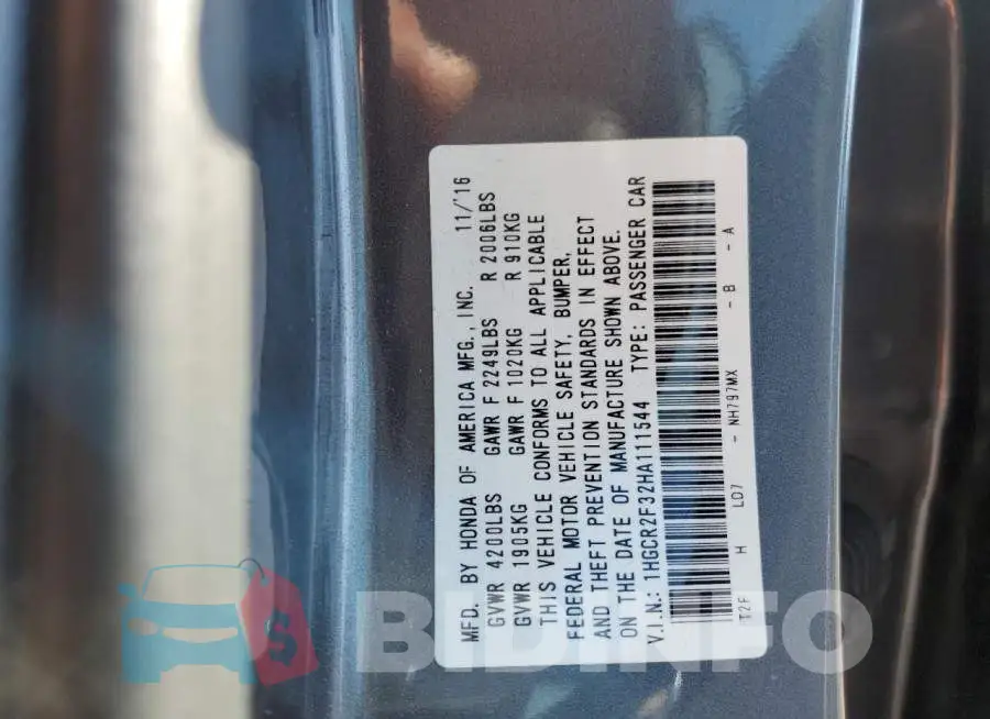 1HGCR2F32HA111544 Photo# 10