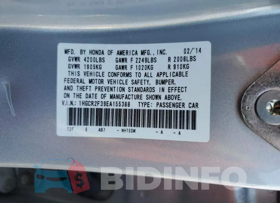 1HGCR2F39EA155388 Photo# 12