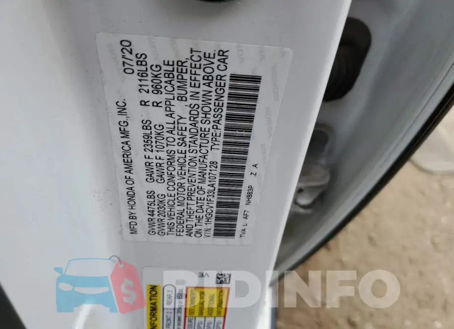 1HGCV1F33LA107128 Photo# 12